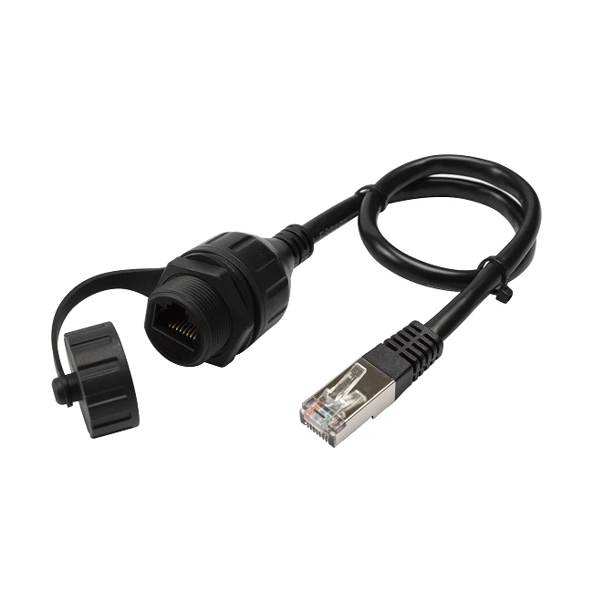 Waterproof RJ45 8P8C Male To Female Ethernet Extender Panel Mount Cable