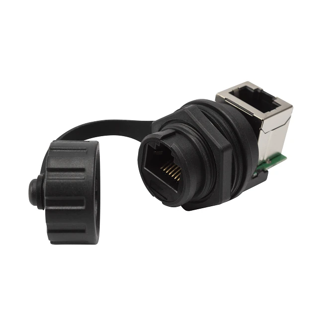 Waterproof 90°RJ45 Female Coupler Adapter With Dustproof For Factory Automation Control