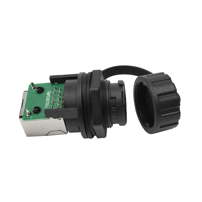 Waterproof Industrial RDP Series 180°RJ48 10P10C Female IP67 Connector Adapter For Outdoor Bridge
