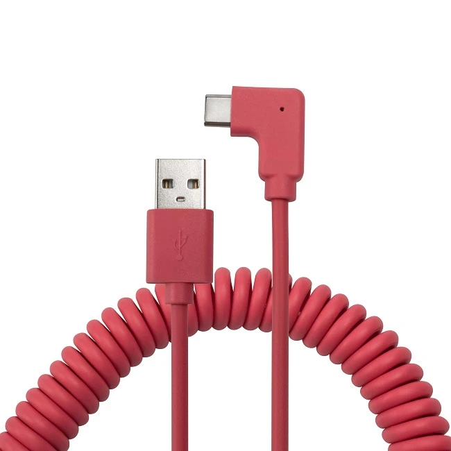 Left/right Angled Coiled USB Type C Male To USB 2.0 A Male Retractable Cable