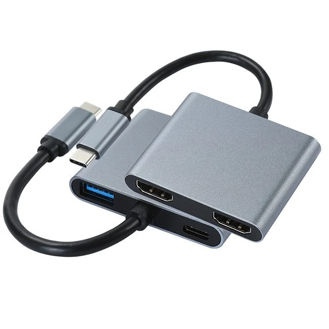 USB C To Dual HDMI Female Adapter with 1 USB3.0 Port and PD Port